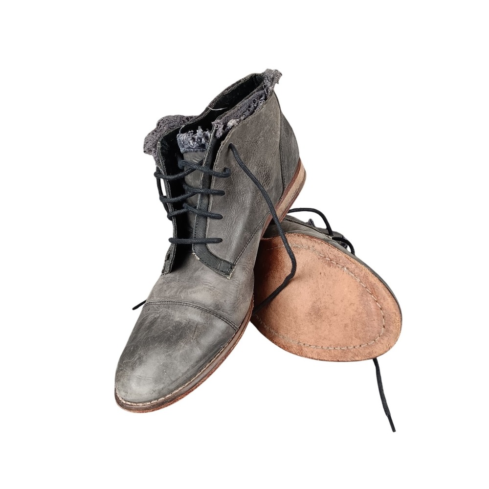 Free People Womens Grey Leather Lace Up Ankle Boots Distressed Boho Size 41‎